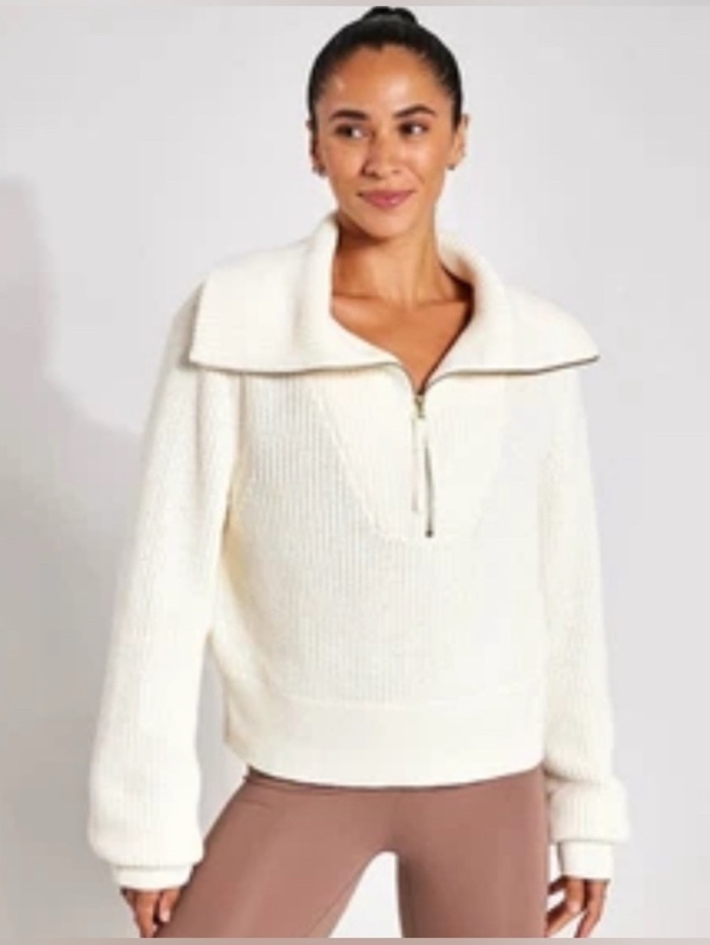 Varley Mentone Knit Pullover Sweater Egret Ivory 1/4 zip 1/2 Size Large
